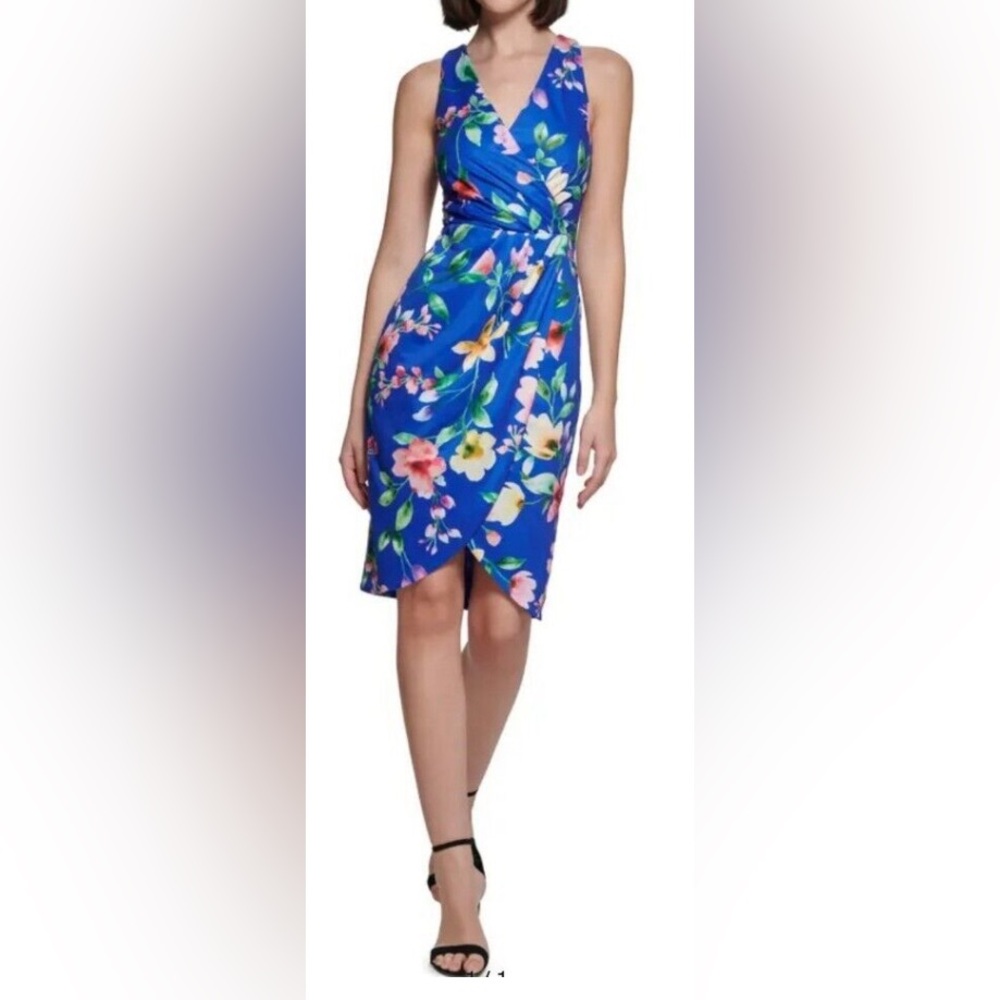 GUESS Dress size 10Floral Faux Wrap Dress Watercolor flowers NWT